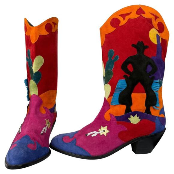 Zalo Shoes - Unique Vintage Zalo Spain Multicolored Suede Cowboy Boots 8M
